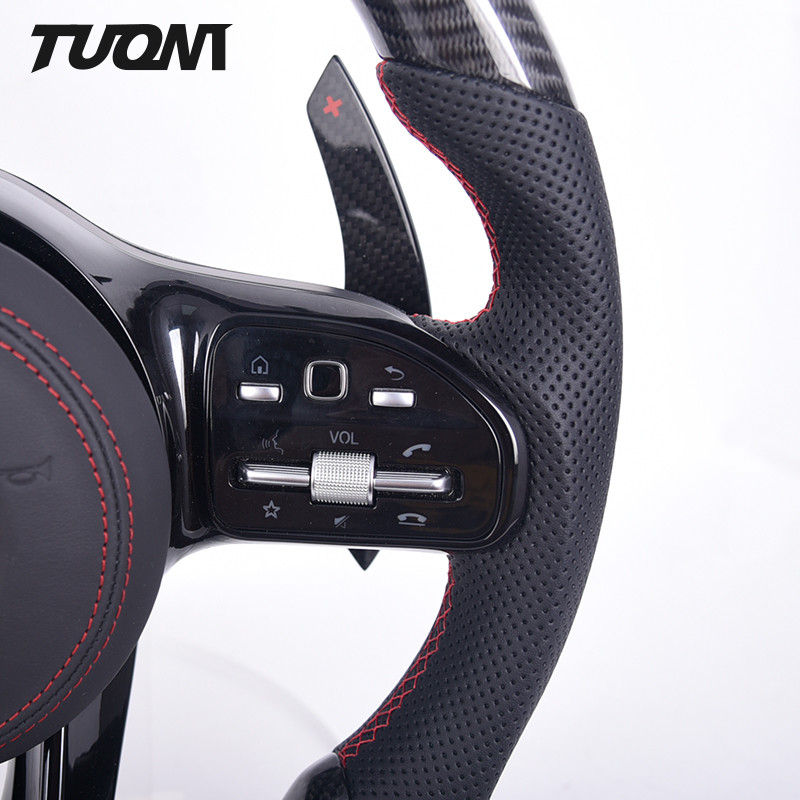 Black Leather Mercedes Benz Steering Wheel Carbon Fiber Car Accessories