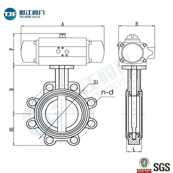 Cast Iron Lug Type Wafer Butterfly Valve with Penumactic Actuator for Water ,Sewage& Pulp