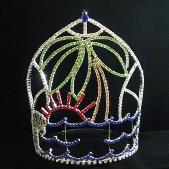 Buy cheap Tall crown for summer pageants rhinestone crowns logo on the band silver red blue green stones from wholesalers