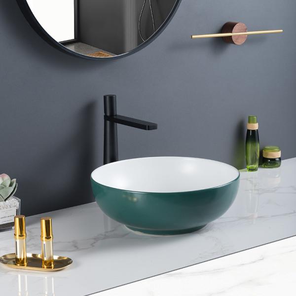 Polished Surface Counter Top Bathroom Sink Smooth Easily Maintain Round Ceramic