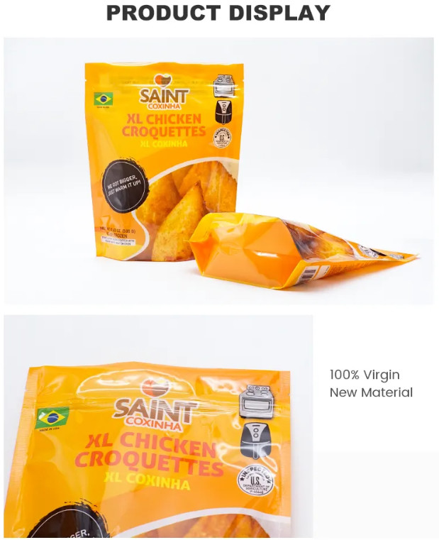 Custom Frozen Standing Up Pouch Recyclable Roast Fried Food Packaging Bags With Zipper