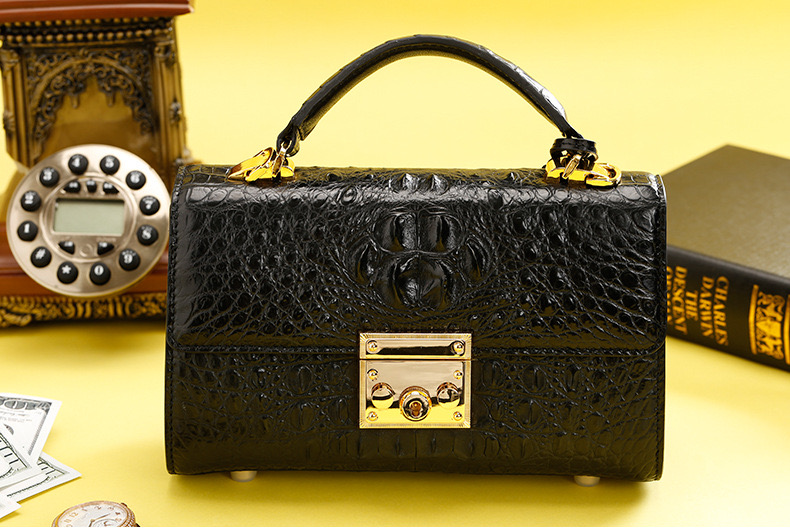 Genuine Alligator Skin Key Lock Closure Lady Small Handbag Authentic Crocodile Leather Women Flap Purse Shoulder Bag