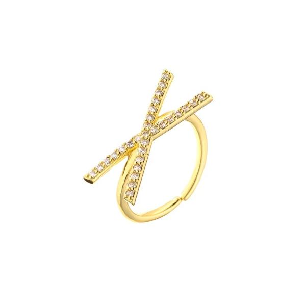 Buy cheap Adjustable 18k Gold Band Engagement Rings OEM Zircon Initial Letter Ring from wholesalers