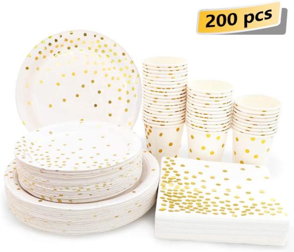 Buy cheap Graduation Party 9 Oz Upscale White And Gold Disposable Dinnerware Sets from wholesalers