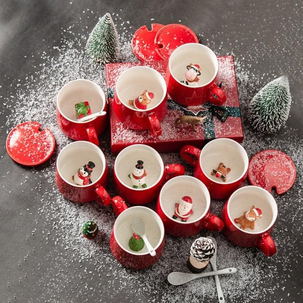 Buy cheap Eco Friendly Red Ceramic Cups , Ceramic Christmas Mugs With Spoon Lid OEM ODM from wholesalers