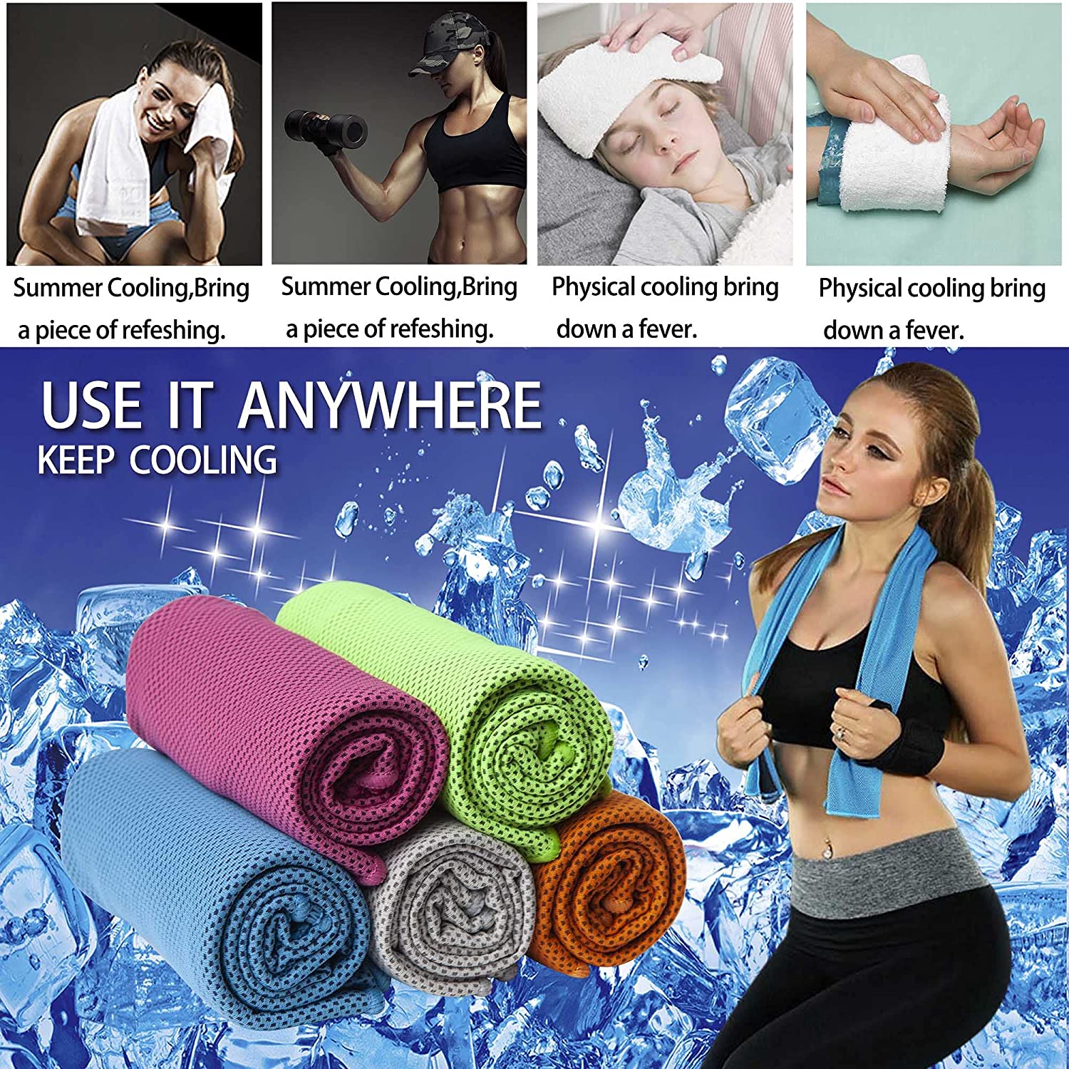 Logo Red Microfiber Sports Gym Instant Cooling Towel 30*100cm or Custom Size Red Color