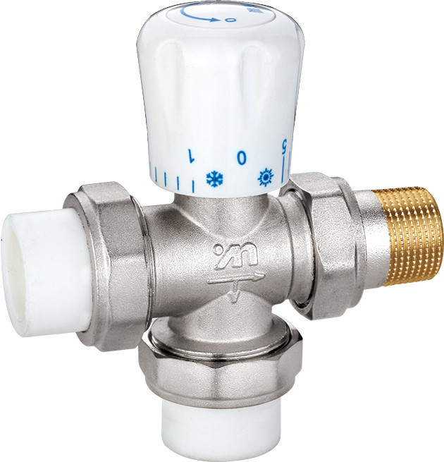 4506 Manually Tuned Three-Way Brass TRV Manifold Valve DN20 DN25 Nickel Plated with PP-R Adapter x Flexible Male Nipple