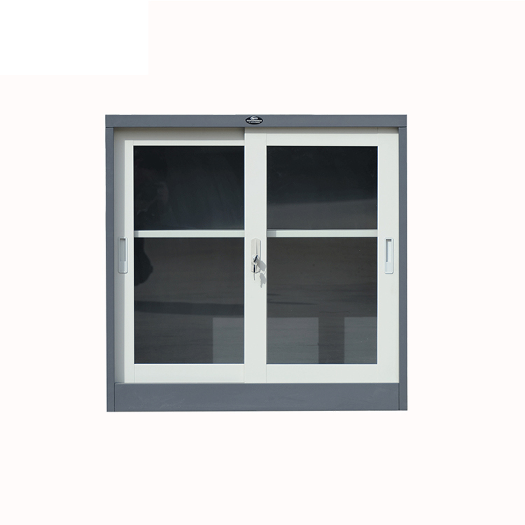 Two Glass Doors Modern Living Room Book Shelf With Handle Lock