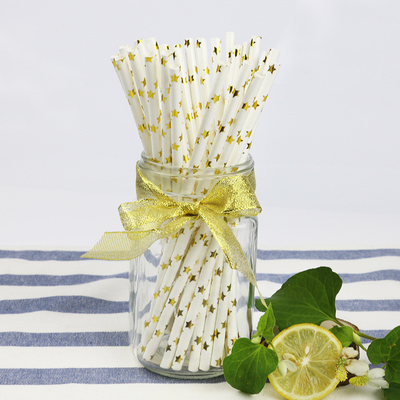 Gold foil pattern FDA Certificate Biodegradable Paper Straws Food-grade Recyclable Printed Eco-friendly Paper Straws