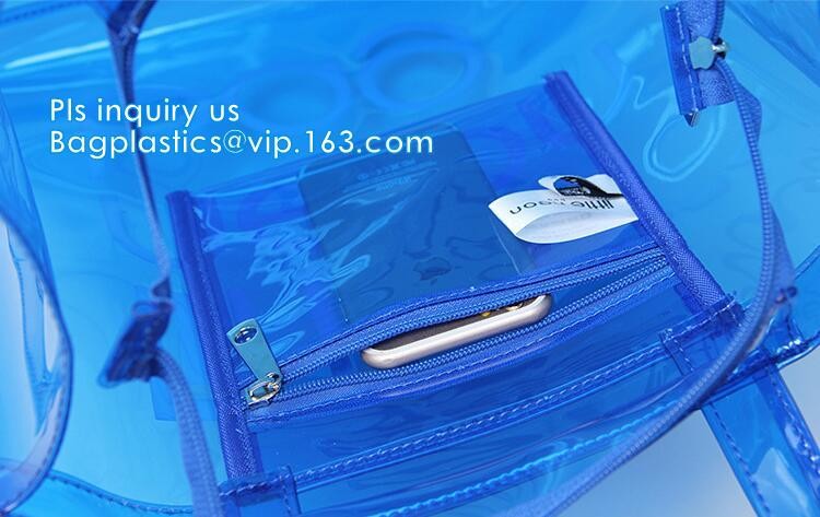 PVC soft pouch bag with round, packaging bag with embroidery recyclable quilt packaging bag, Handle Bag, PVC Shopping Ba