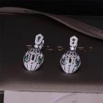 Luxury Gold Brand Serpenti Earrings in 18K White Gold set with Emerald Eyes and