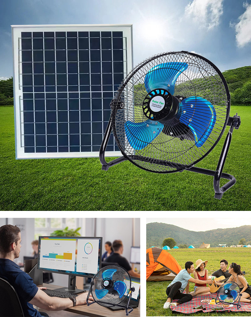 Chargeable Solar Powered Panel Fan 12W AC Charging 3 Durability Eco Friendly