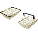 Portable Cute Storage Basket Mini Metal Gold Shopping Basket with Handles