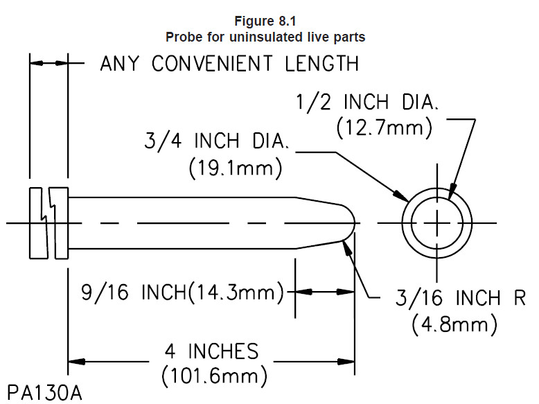 Nylon Handle UL 1278 Test Finger Probe Figure 8.1 PA130A PA140A