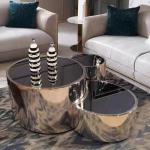 0.9m Luxury Round Coffee Table Sectional Stainless Steel Latte Couchtisch