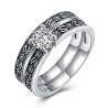 Buy cheap High Quality Classic 925 Sterling Silver Diamond Studded Cluster Engagement Wedding Rings Set from wholesalers