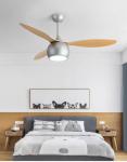 Gray Solid Wood Blade Ceiling Fan 52 Inch DC Motor Ceiling Fans With LED Lights
