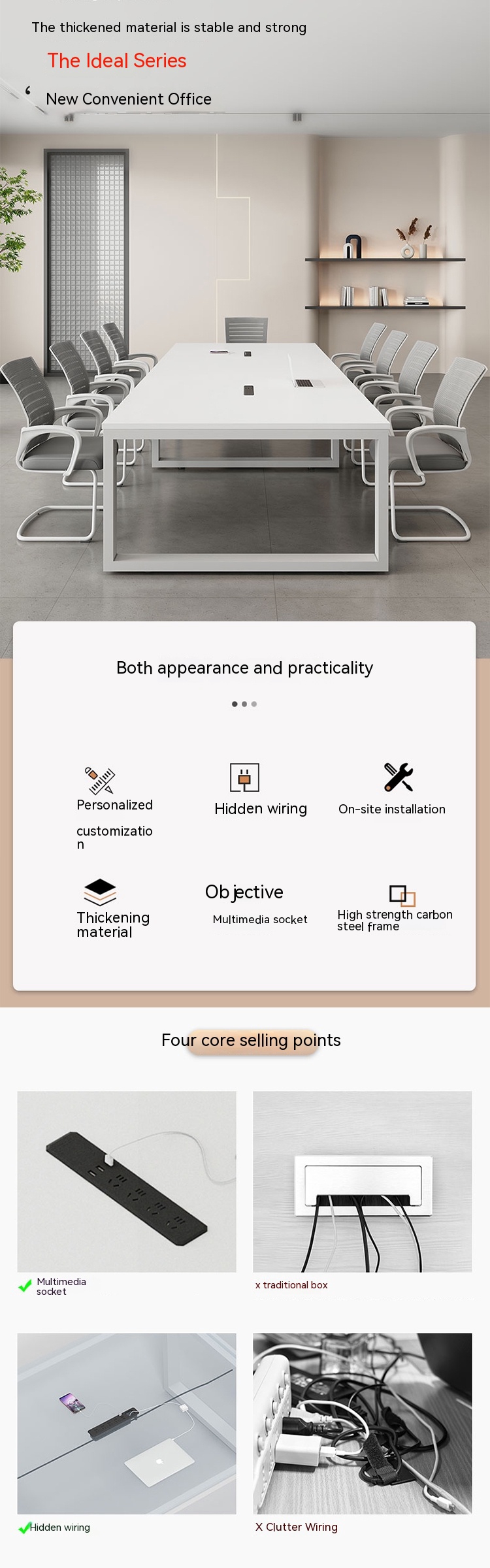 Customizable White Conference Table Simple Long Table for Multi Negotiation in Office