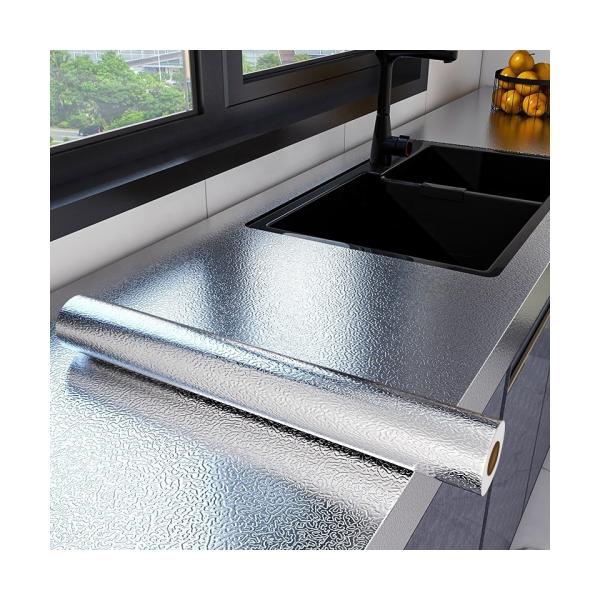 Matt Silver Foil Kitchen Stickers Self-Adhesive Wallpaper for Countertops and