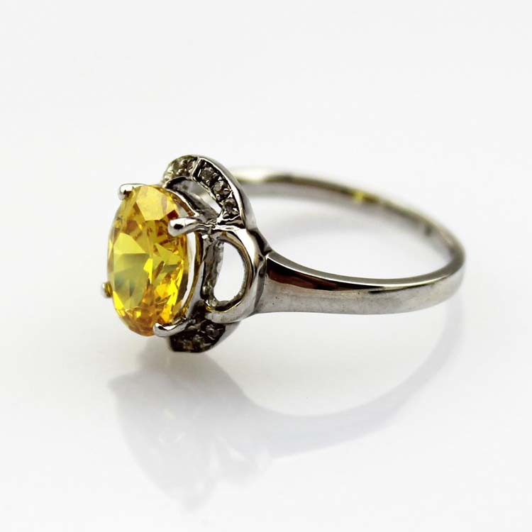 Fashion Jewelry 7mmx9mm Oval Yellow Citrine Cubic Zircon Sterling Silver Ring(R229)