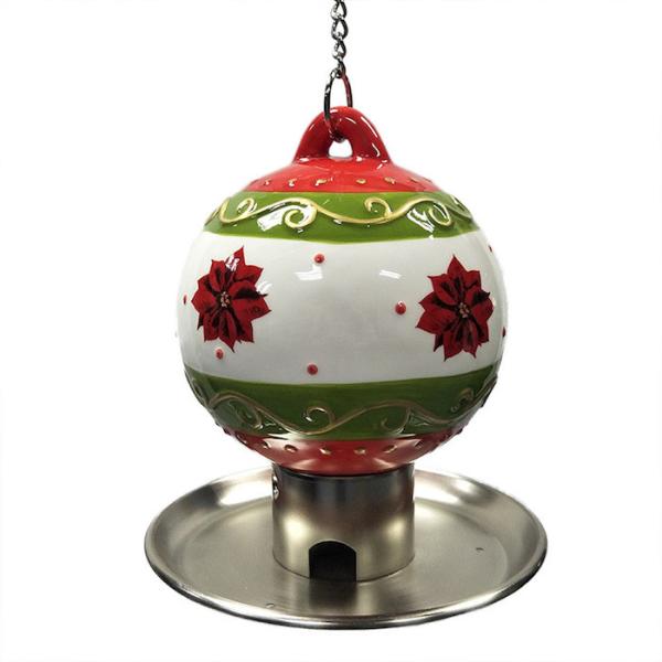Outdoor Ceramic Christmas Ball Metal Bird Feeder With Plated Stamping Iron Food