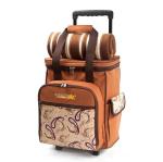 Pull rod Picnic Bag with 4 wheels Cooler Compartment, Wine Holder, Waterproof
