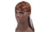 Large Print Brown LV Silk Silky Satin Designer Durag Supplier Bulk Wholesale