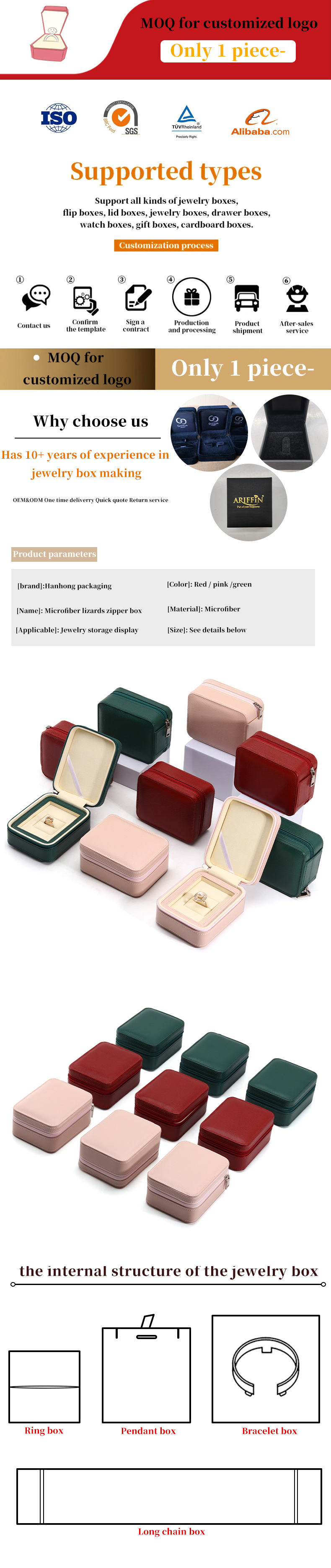 Custom Size Jewelry Box Packaging With Zipper And Internal Thick Border