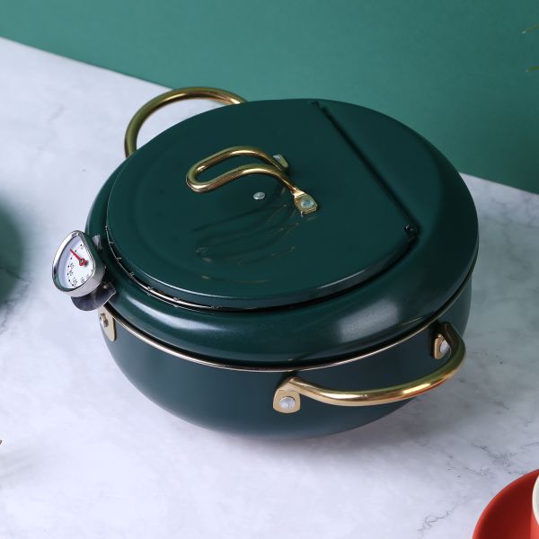 Kitchen Green Deep Frying Pots Temperature Control Stainless Steel Cooking Pot