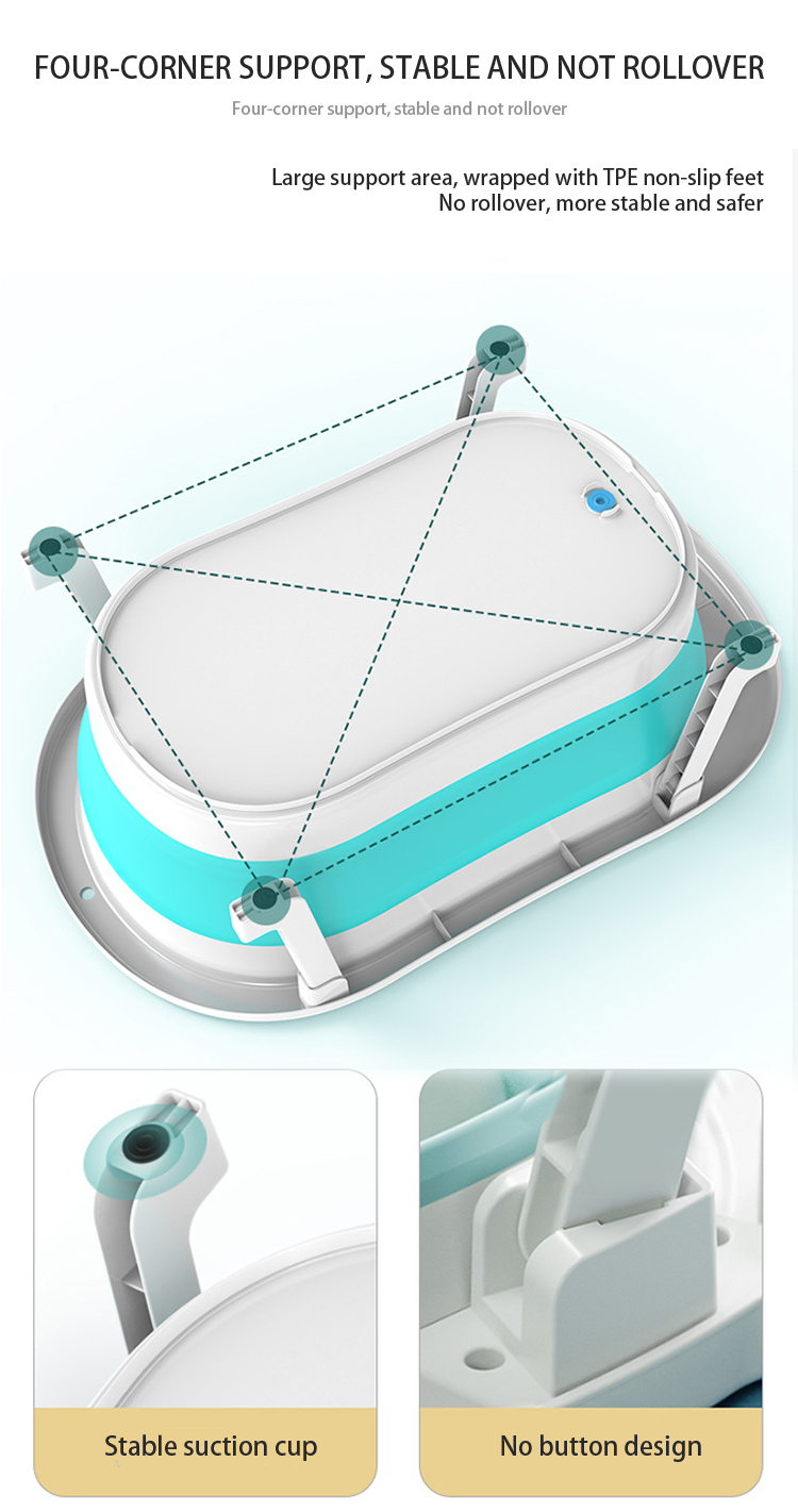 3 Colors Choose Customized Logo Collapsible Infant Tub Bigger Size Kids Bathtub With Thernometer Display