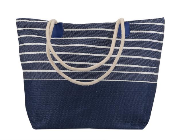 Buy cheap Cotton Canvas Blue And White Striped Beach Bag Ladies Simple Casual Style from wholesalers