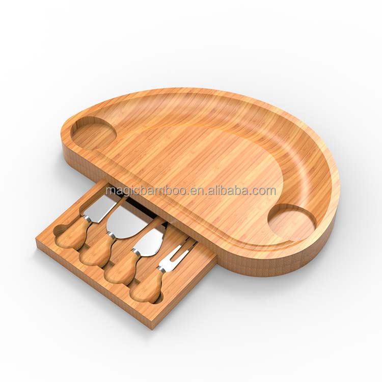 Semicircle Conch Shape Bamboo Cheese Cutting Board and Knife Set for Customized Designs
