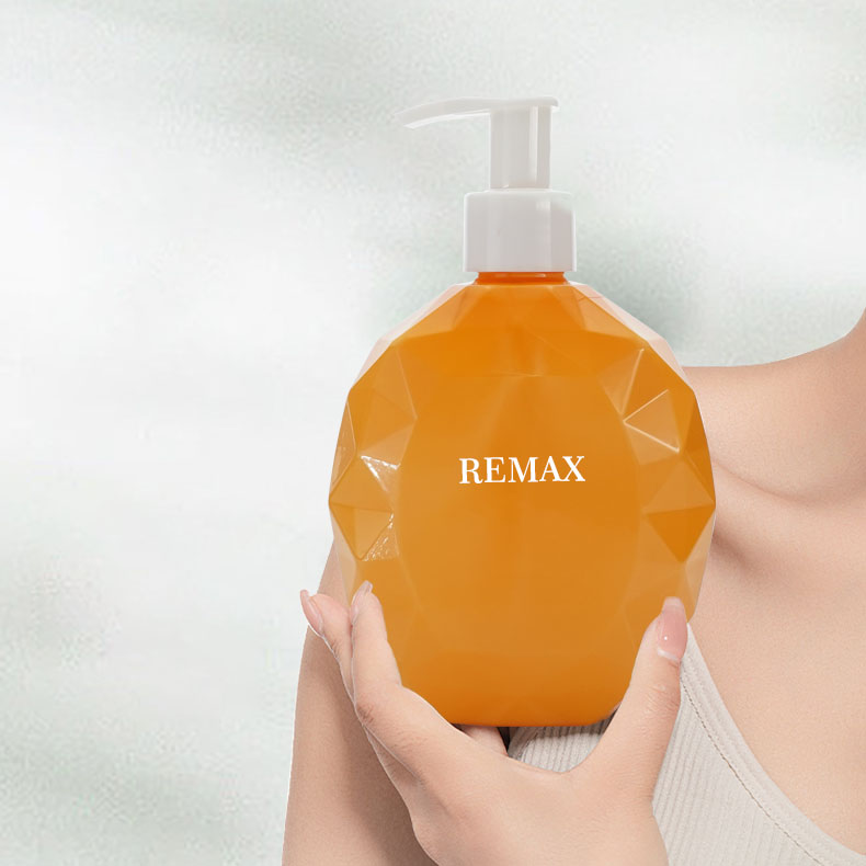 250ml Orange Irregular smooth with white pump for shampoo lotion bottle