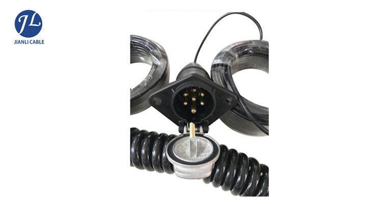 Retractile Spiral Power Cord With 7 Pin Waterproof Plug For Auto Rear Camera Systems