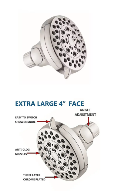 Chrome Finished Multi-Function Shower Head For High Pressure Water Saving In Bathroom