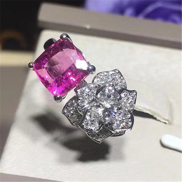 Piaget full diamonds red tourmaline rose ring of 18kt gold with yellow gold or