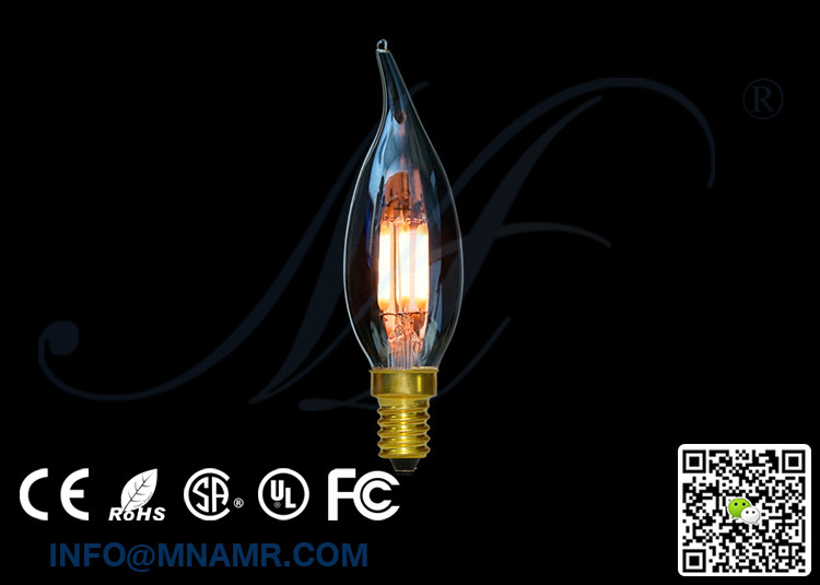 LED Bulb C32 Tipped Clear Glass 120v 240v E14 1w 2w 3w 4w 6w Candle Bulbs 3000k for Chandelier Lights