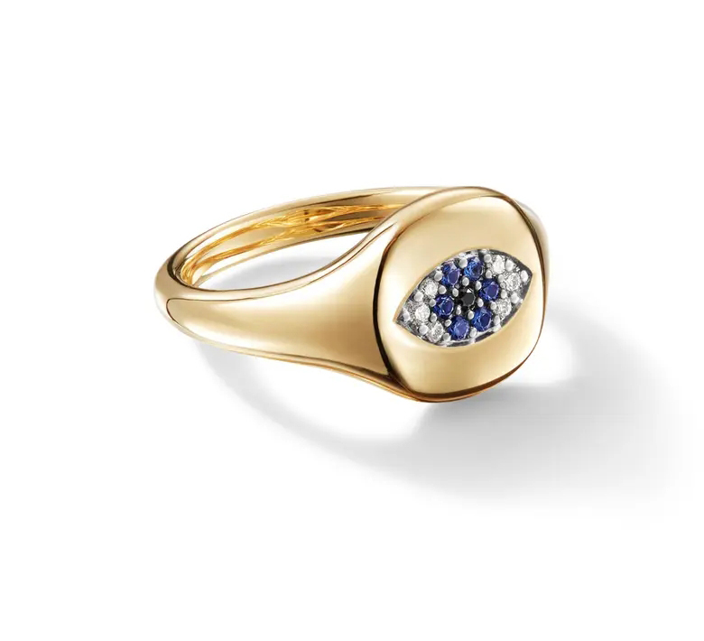 Brazilian Cable Collectibles Evil Eye Mini Pinky Ring 18K Gold White CZ 925 Silver