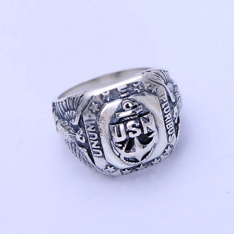 Men Sterling Silver Ring Punk Eagle US Army Military Band Ring (024441W)