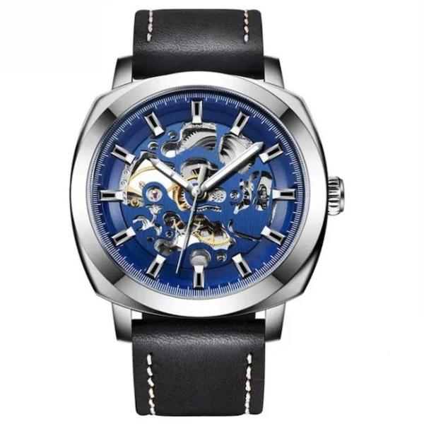 Buy cheap Skeleton Mechanical Waterproof Quartz Watch 45mm Dia Leather Strap Mens Watch from wholesalers
