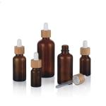 1oz Empty Amber Black Essential Oil Glass Dropper Bottles With Bamboo Lids