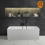 Square matte white black design bathtub Adult large standing artificial stone