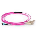 Purple OM4 purple mpo mtp to LC fiber optic patch cord Fanout 12 cores