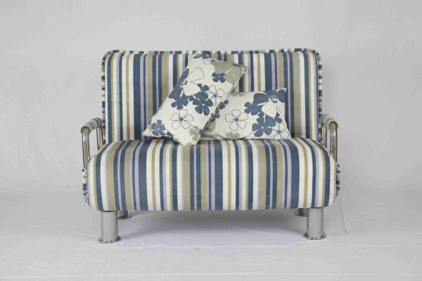 Buy cheap 30KG Modern Home Sofa Bed Rounded Edges With Chrome Legs Armrest Blue And White from wholesalers