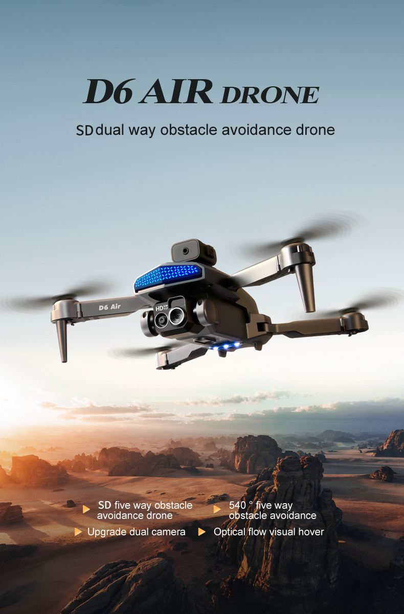 D6 Air Mini Drone Professional 4k HD Camera Quadcopter with Foldable Design Obstacle Avoidance and Remote Control
