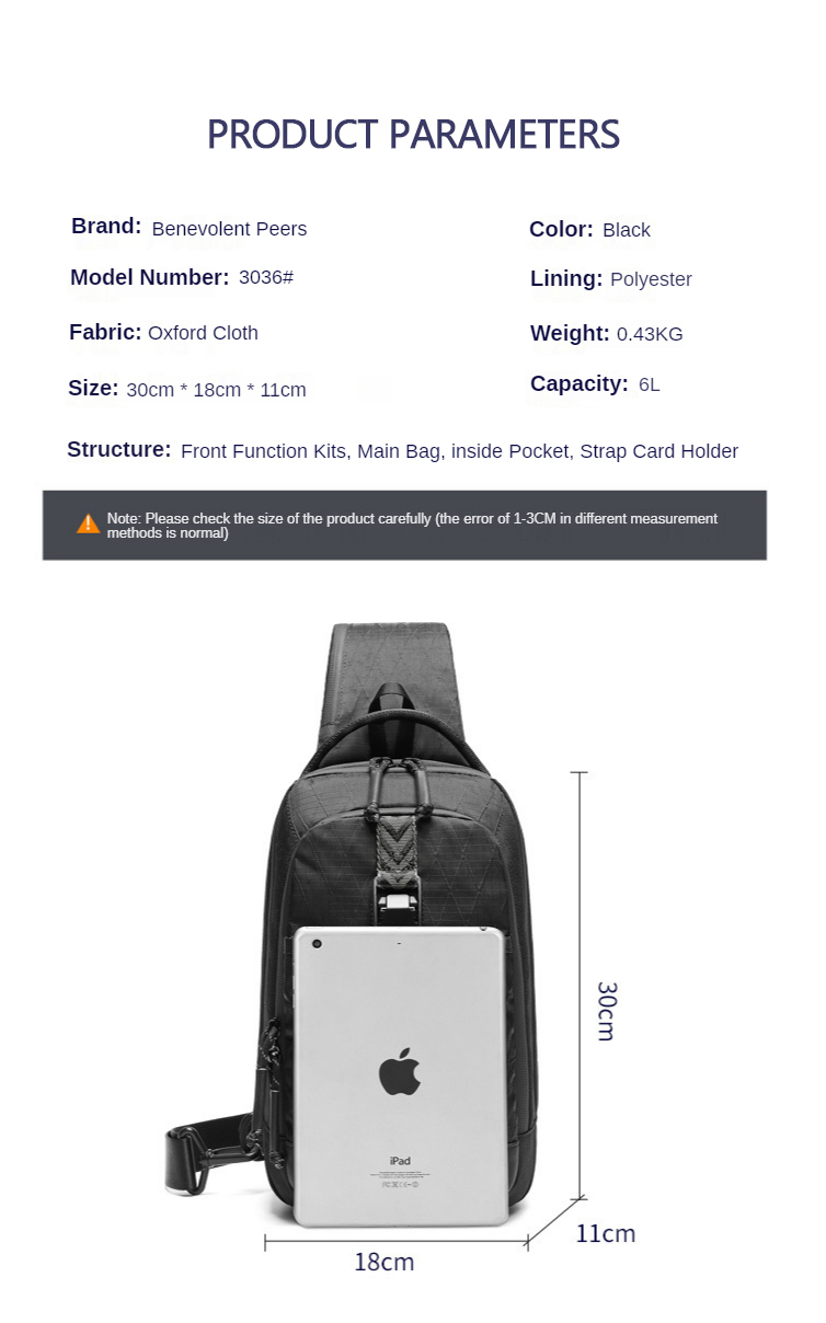 Oxford Cloth 6L Casual Shoulder Bag