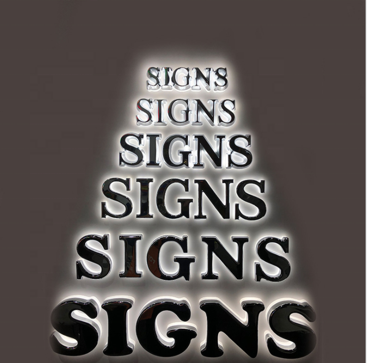 LED Light Source Stainless Steel Gold Color Backlit Letter Sign