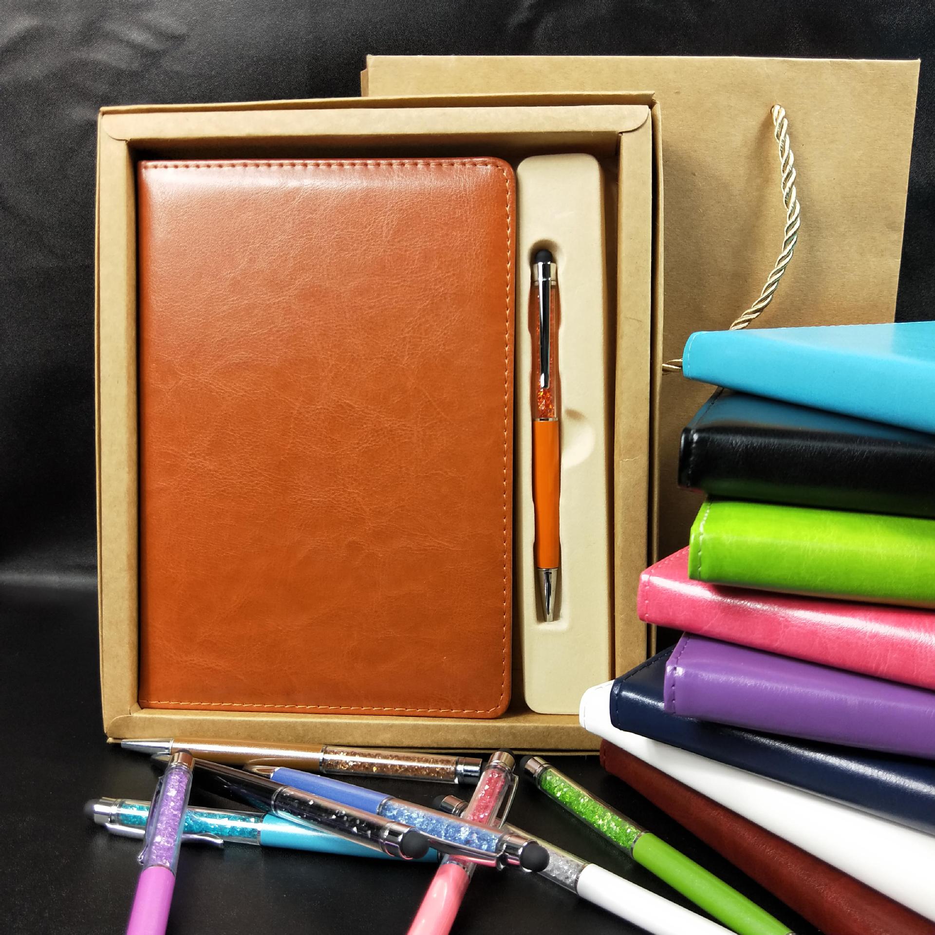 Leather Cover Material Folded Leaflet Binding Custom A5 PU Cover Note Book with Gift Box