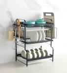 Three Tiers Kitchen Storage Shelves Seasoning Pot Dish Drying Rack Standing Type
