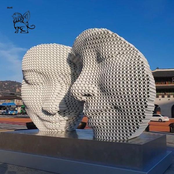 Buy cheap Stainless Steel Garden Smiling Face Sculpture Metal Face Statue White Steel Pipe Welding Modern Art Abstract Outdoor from wholesalers